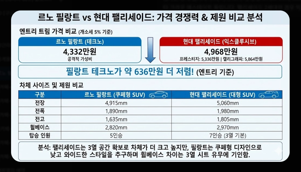 르노 필랑트 가격표 [2026년 최신] 트림별 옵션 추천 및 세제 혜택 총정리