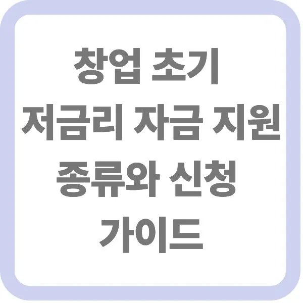 창업 초기 저금리 자금 지원 종류와 신청 가이드 텍스트가 적힌 대표 썸네일 이미지