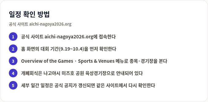 아시안게임 일정 확인 방법