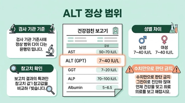 ALT 정상범위 간수치 참고치 검사기관 기준 차이
