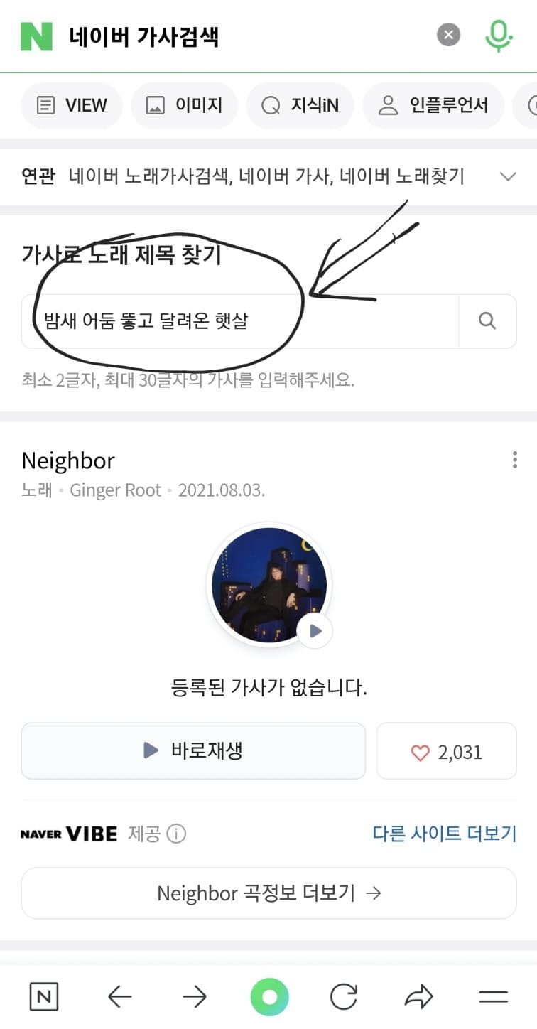 노래 찾기 네이버 가사로 찾기 실패 다시 시작해