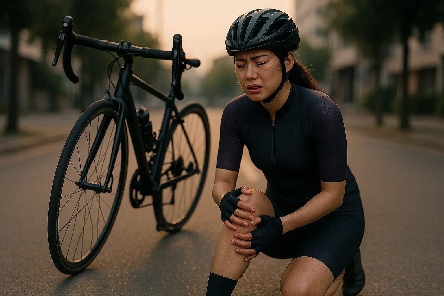 자전거에서-내려-무릎을-만지고-있는-여자