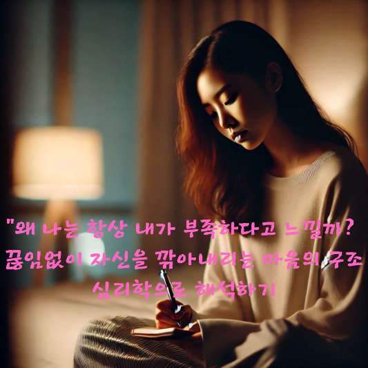 #자존감심리학

#부족하다고느끼는심리

#자기비판

#자기효능감

#완벽주의심리

#비교불안

#감정자각훈련

#심리학블로그

#나를대하는방법

#자기연민훈련