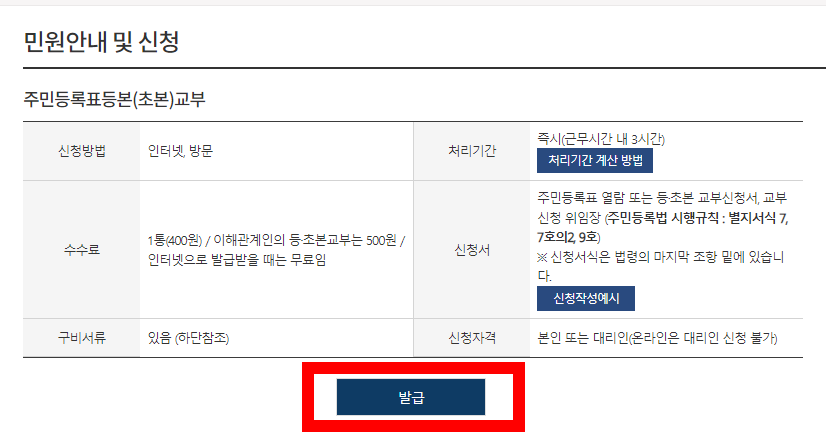 주민등록등본 무료발급