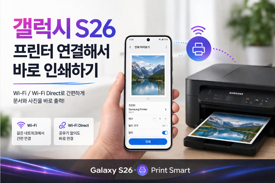갤럭시 S26 프린터 연결해서 바로 인쇄하는 방법 이미지