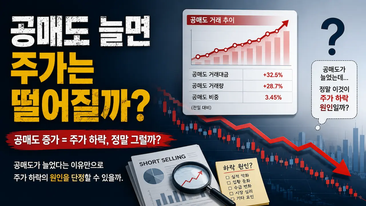 공매도 거래 증가와 주가 하락의 관계를 궁금해하는 개인 투자자를 표현한 대표 이미지