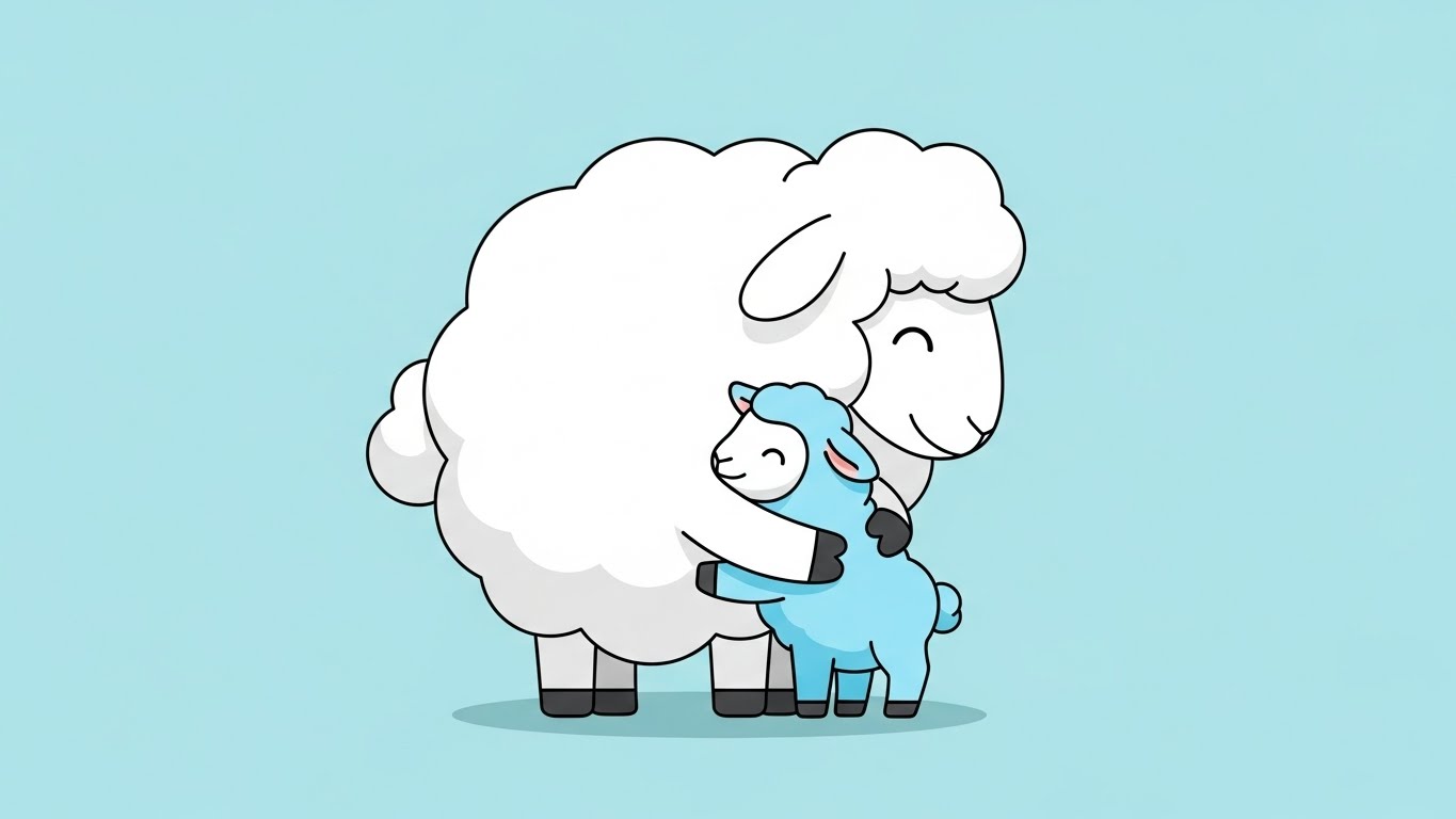 서로를 안아주며 배려와 화합을 실천하는 양띠 캐릭터 일러스트