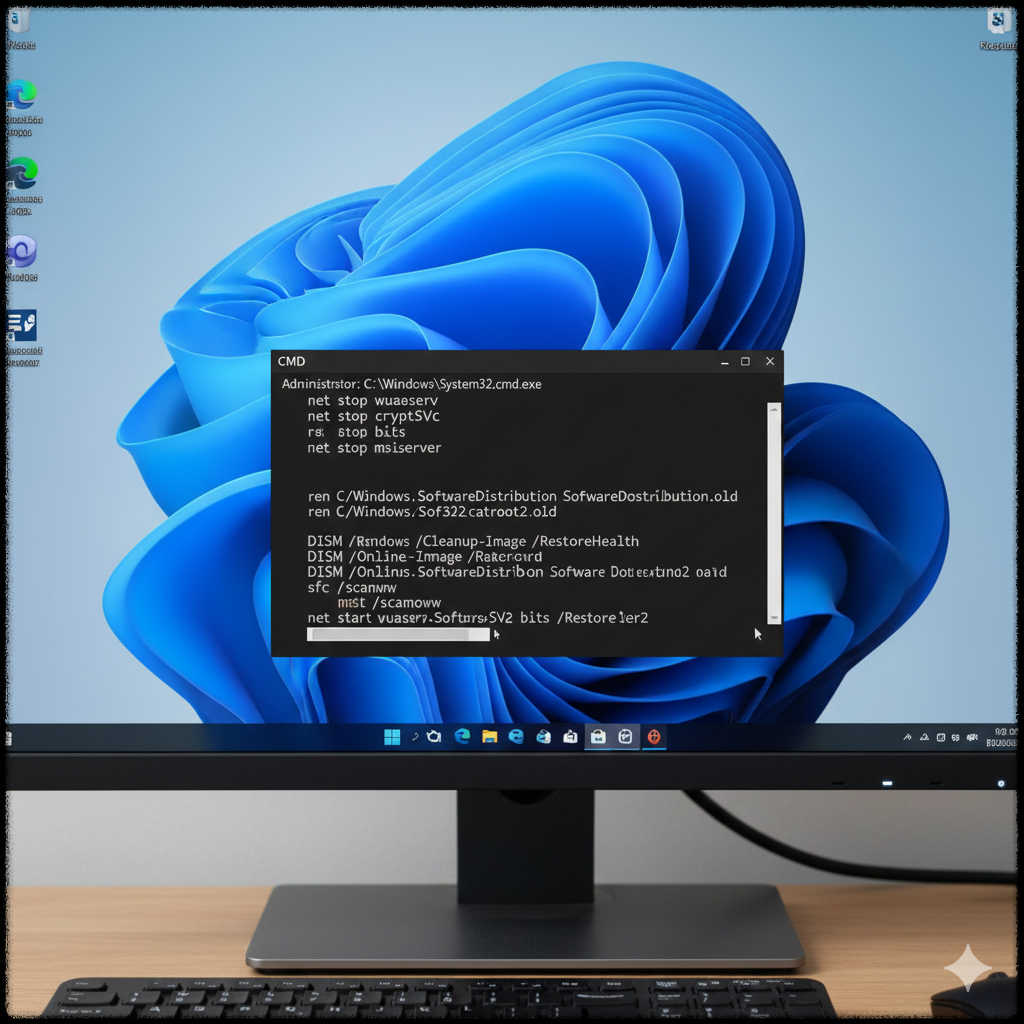 윈도우 업데이트 구성 요소를 초기화하는 CMD 명령어 화면