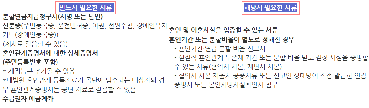 분할연금 필요서류