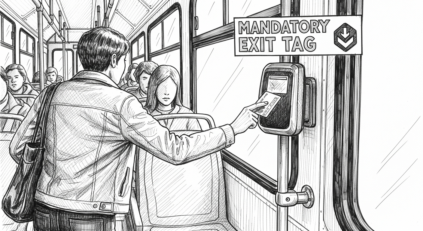 버스 하차 시 교통카드 태그하는 승객