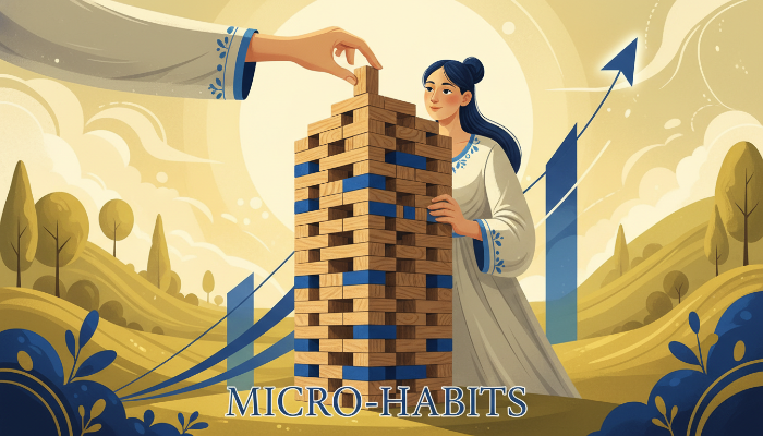 작은 블록을 쌓아 큰 성취를 이루는 미세 습관의 개념 이미지