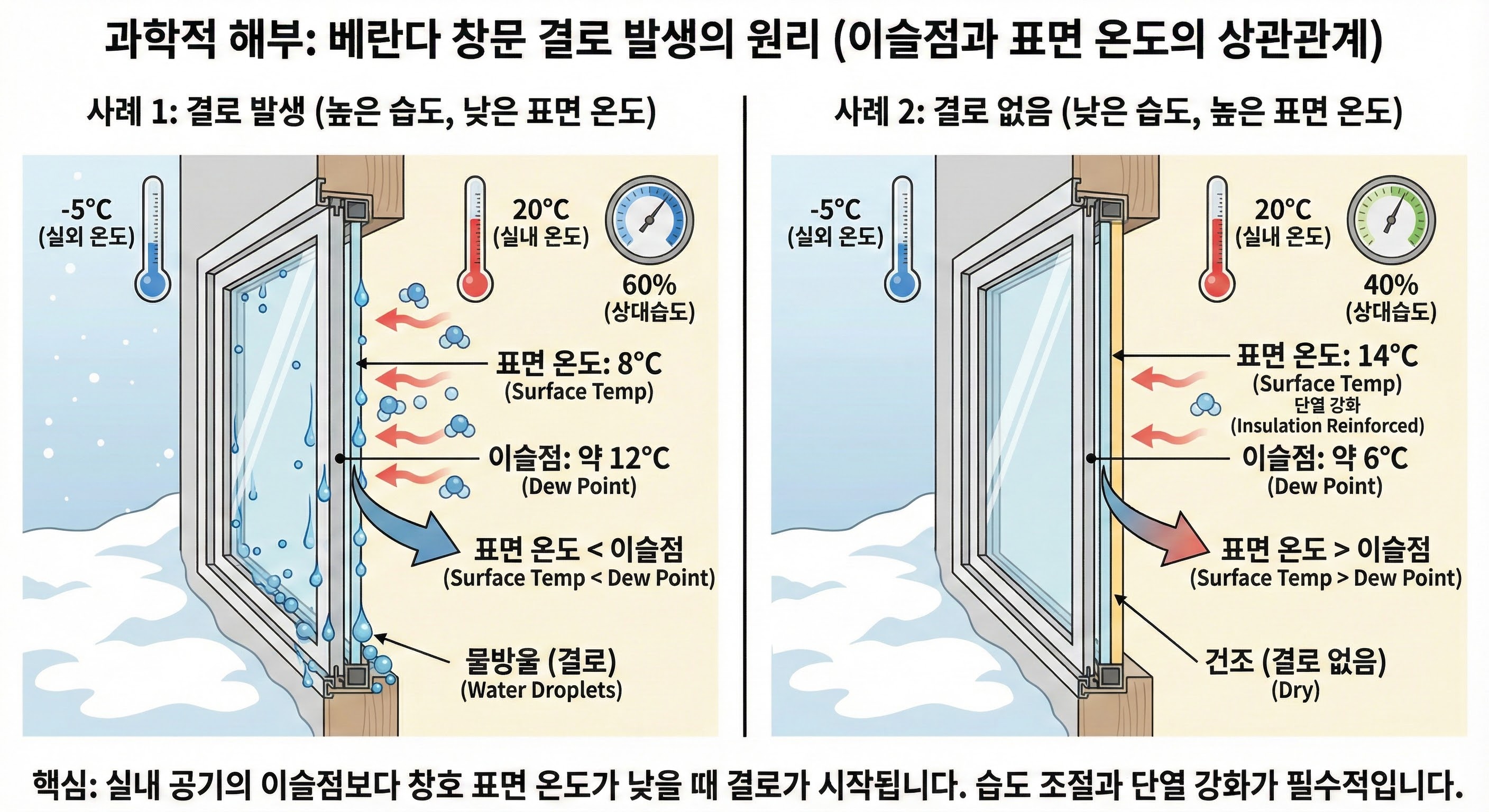 결로 현상의 과학적 해부: 왜 창문만 유독 '물'을 흘리는가? (베란다 결로 현상)