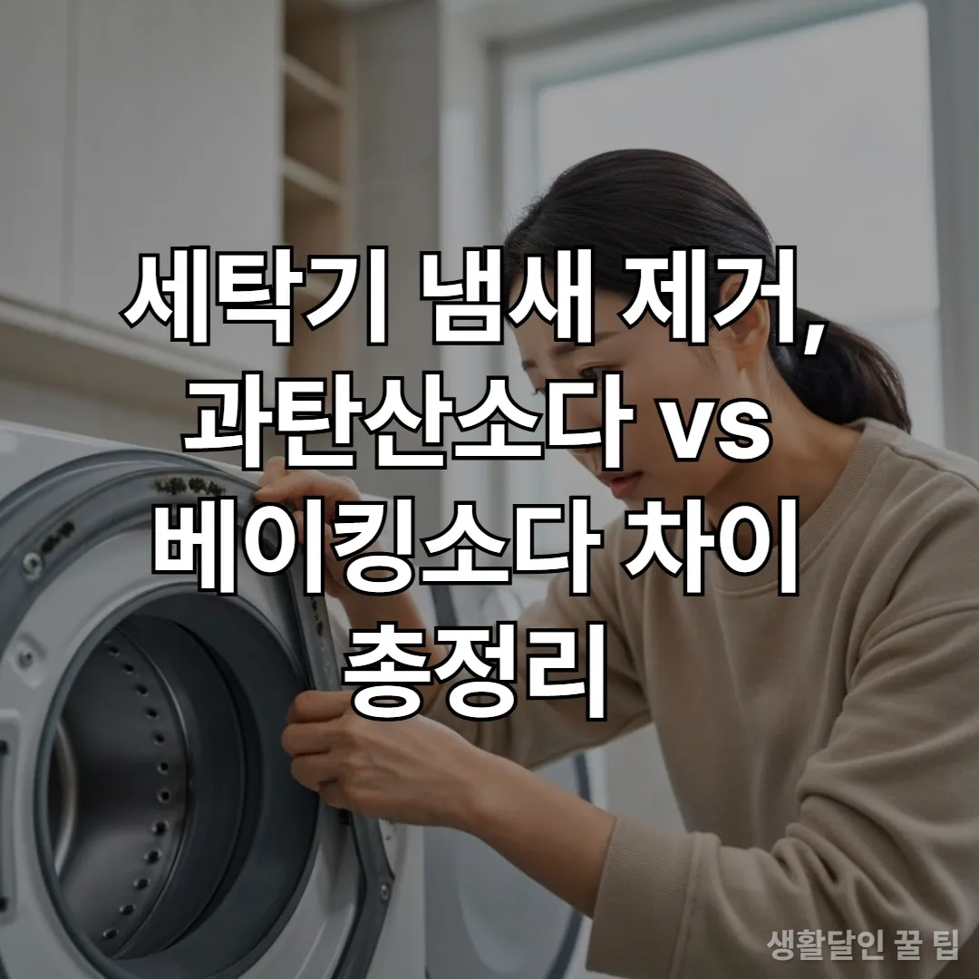 세탁기 고무 패킹의 곰팡이를 살펴보는 한국 여성의 모습
