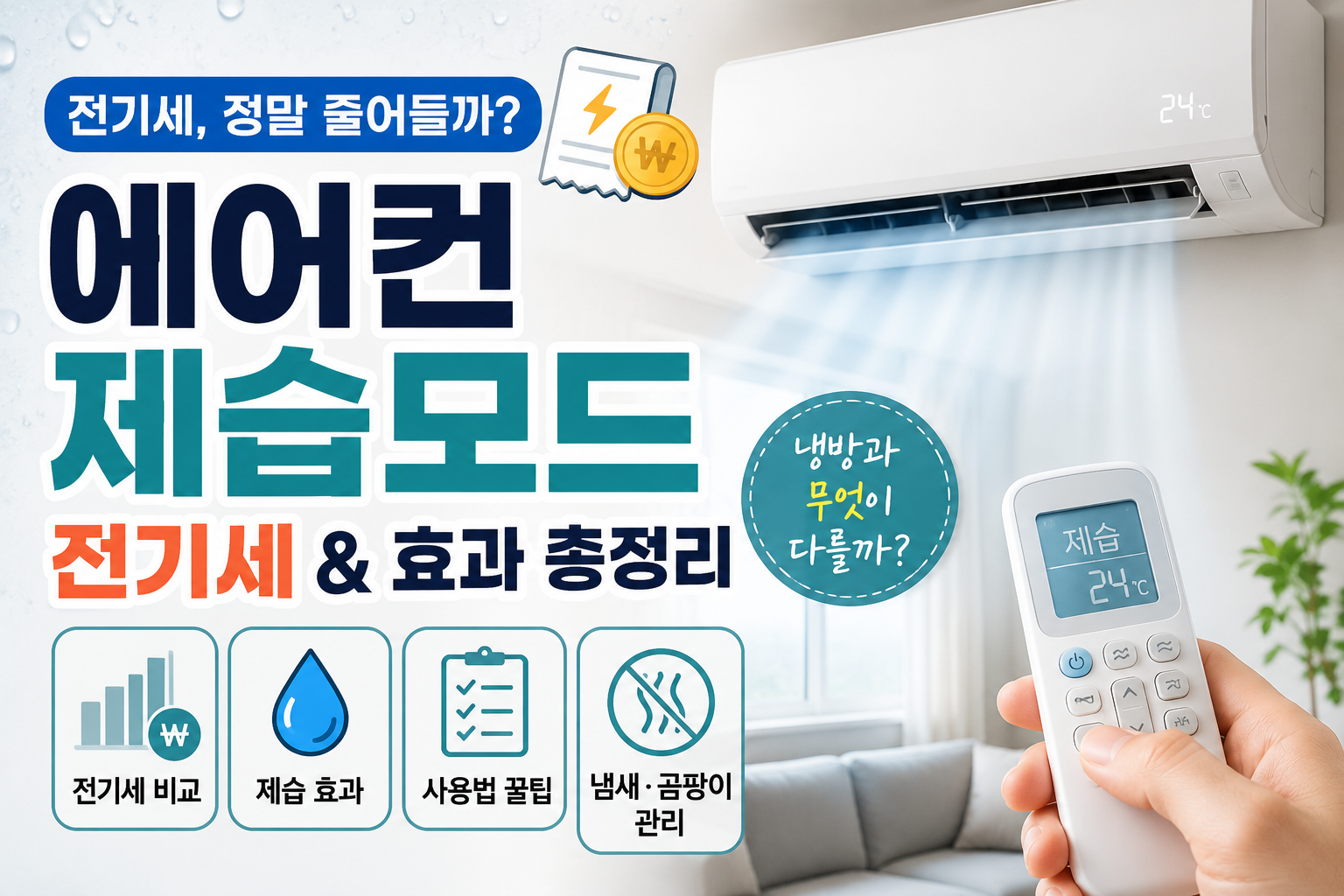 에어컨 제습모드 전기세와 냉방모드 차이 대표 이미지