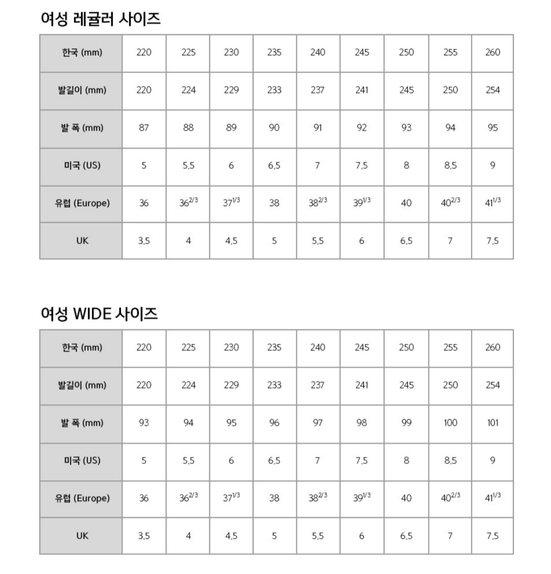 호카 본디8 여성 사이즈표