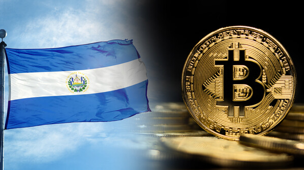 엘살바도르 국기와 비트코인에 관한 이미지
