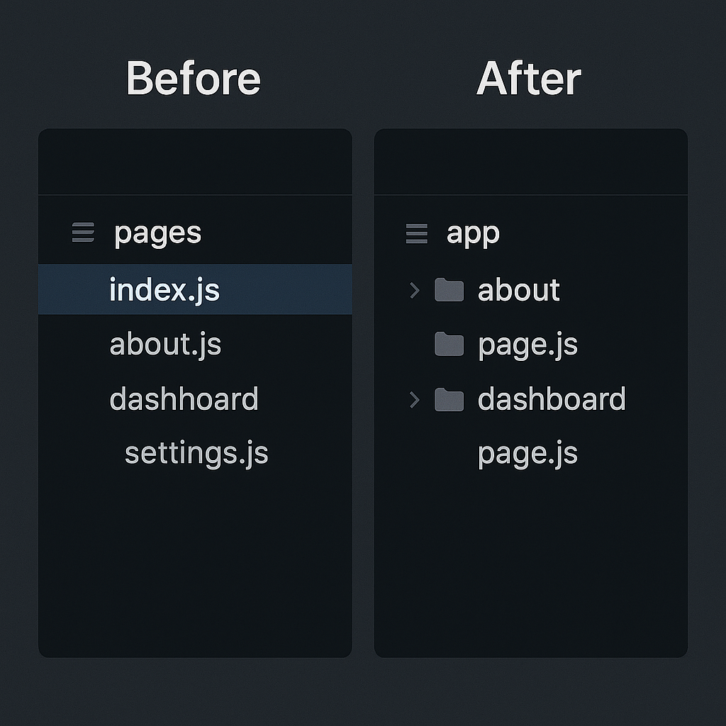 마이그레이션 전후 폴더 구조 비교 스크린샷