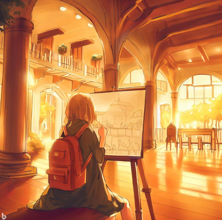 명당자리에서 그림을 그리는 아이