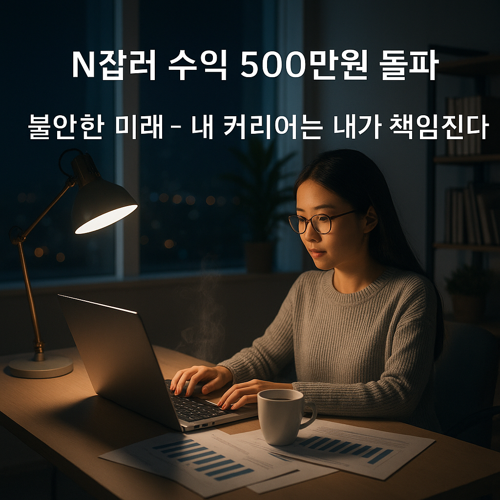 여성 직장인이 퇴근 후 노트북으로 돈 버는 이미지