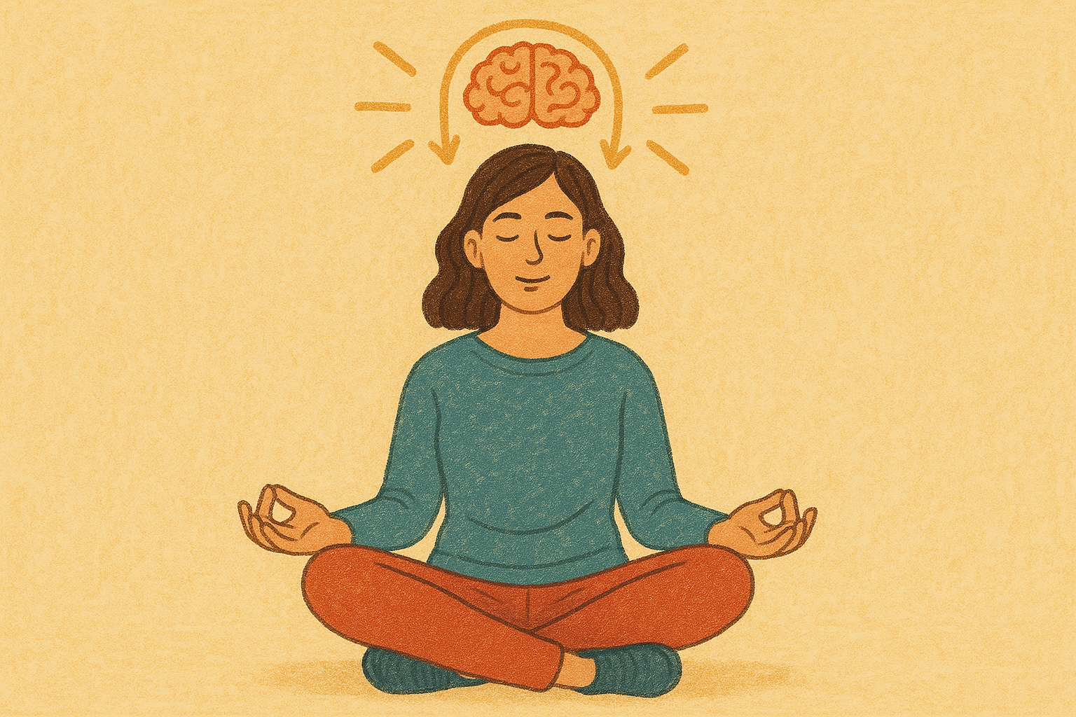명상하는 여성과 뇌 아이콘