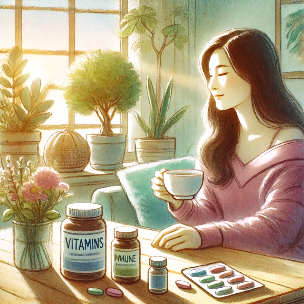 면역력을 위한 건강한 생활을 실천하는 여성의 모습