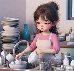 힘들게 설거지 하는 사진