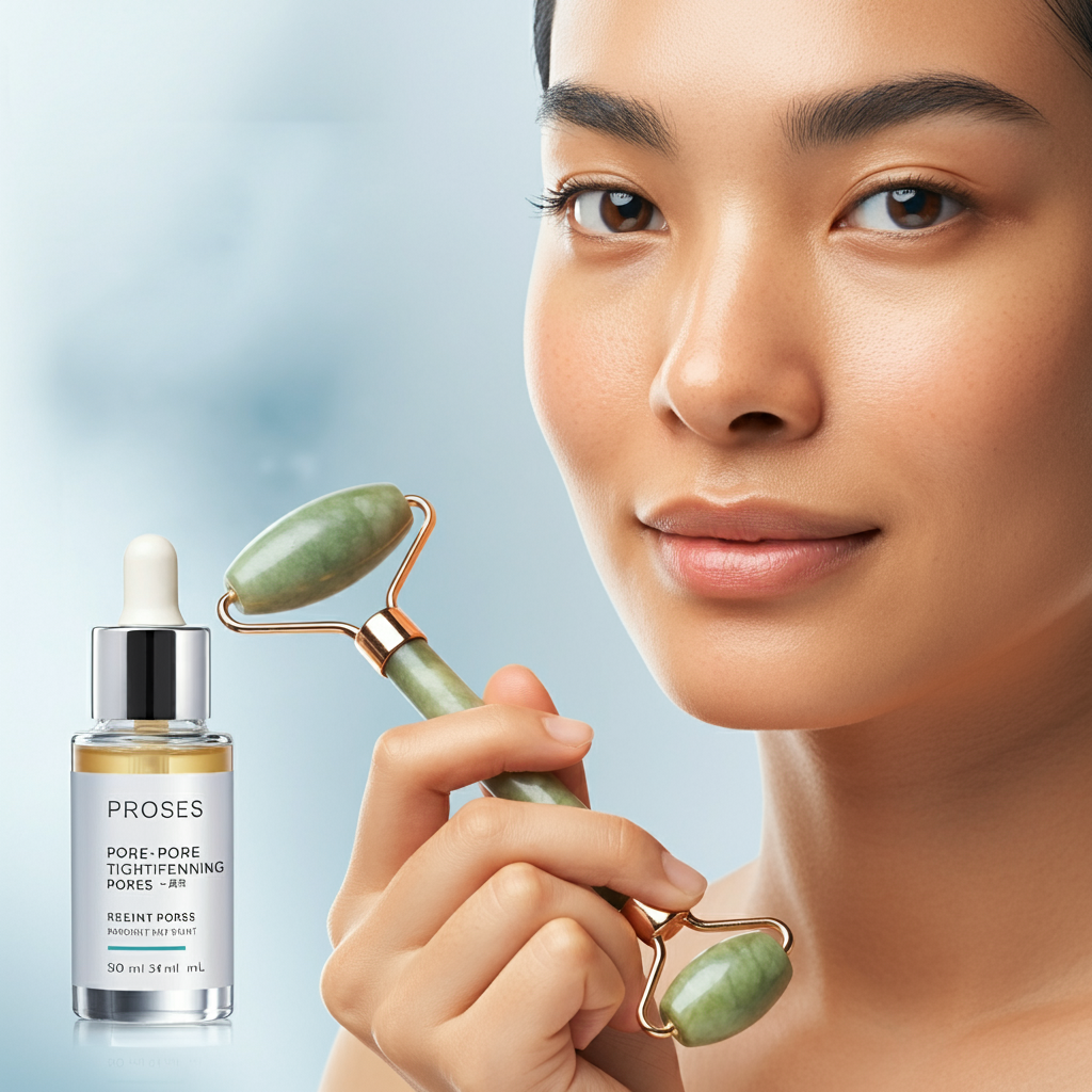 차가운 롤러로 모공 축소하는 장면