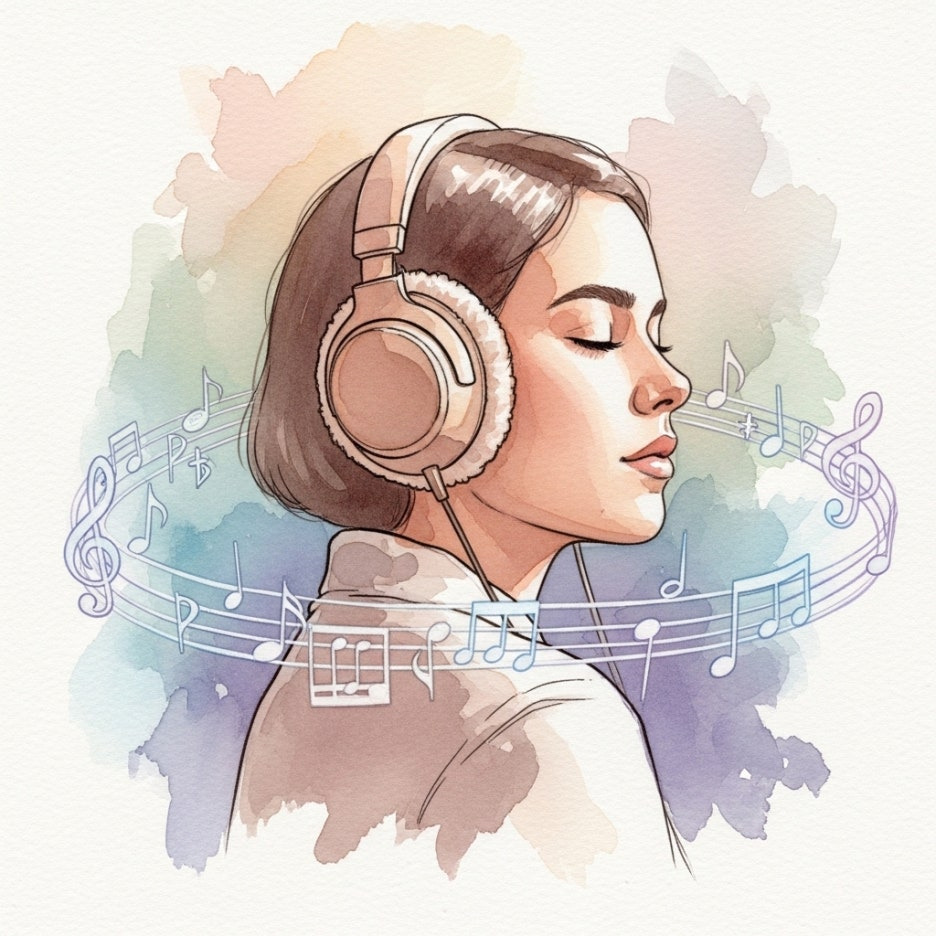 평온한 표정으로 음악에 집중하고 있는 사람의 모습