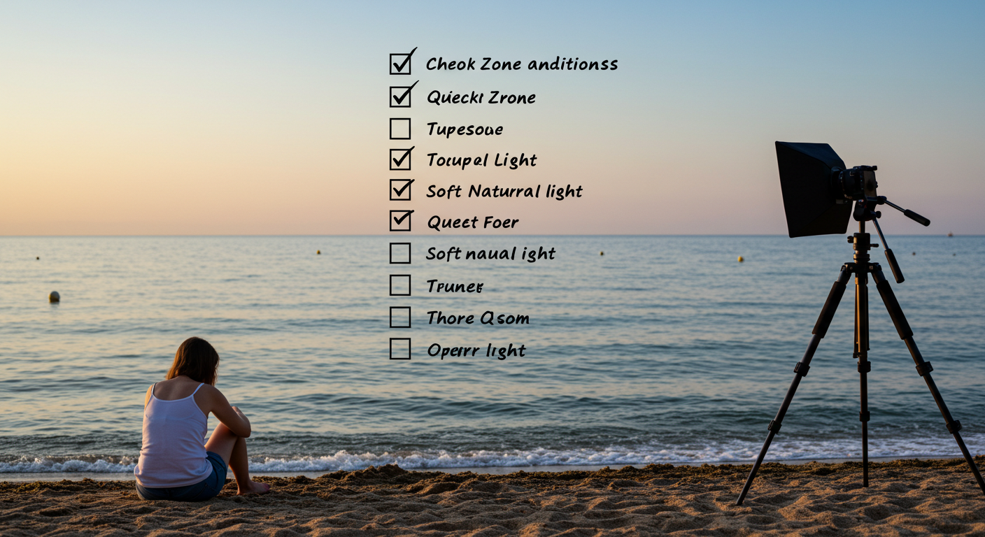 삼각대 촬영이 가능한 조용한 바다 배경 포토존 조건 일러스트