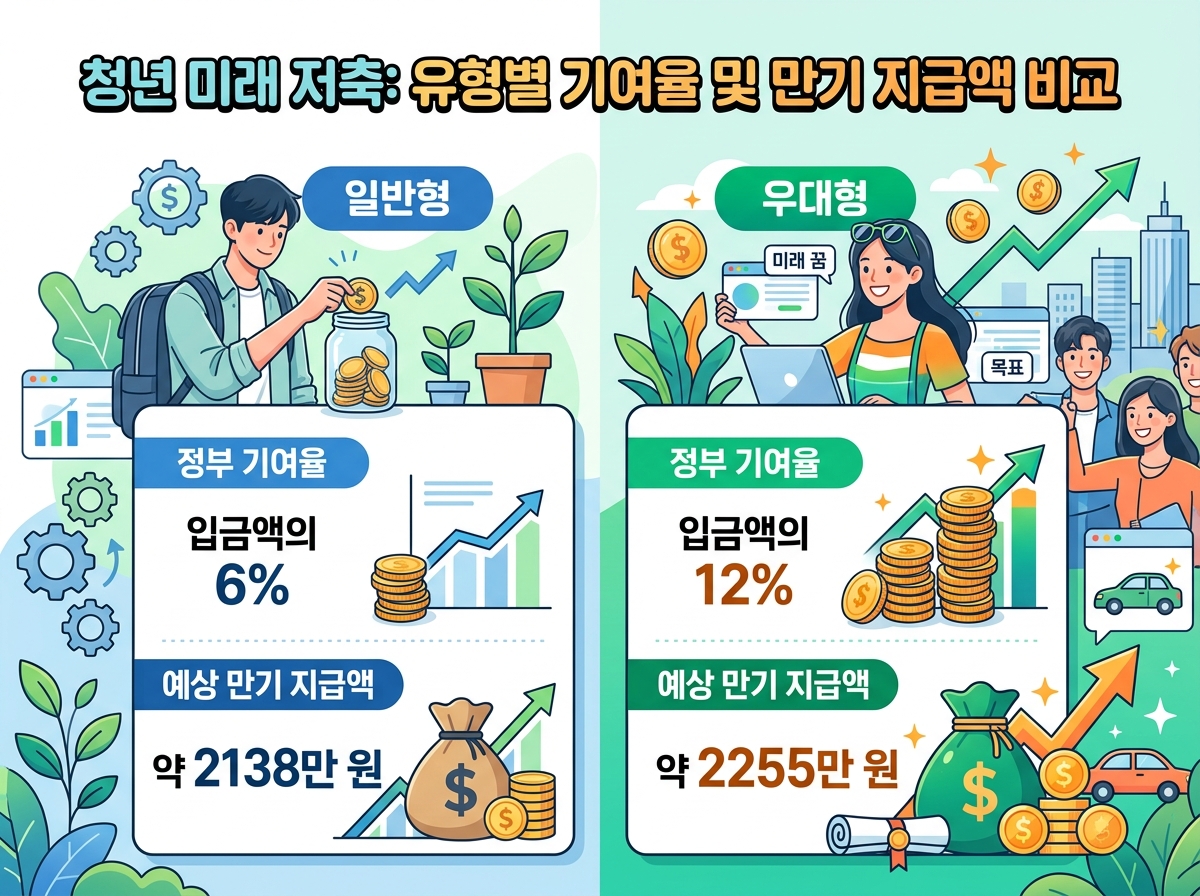 청년미래적금 유형별 기여율, 만기지급액 비교