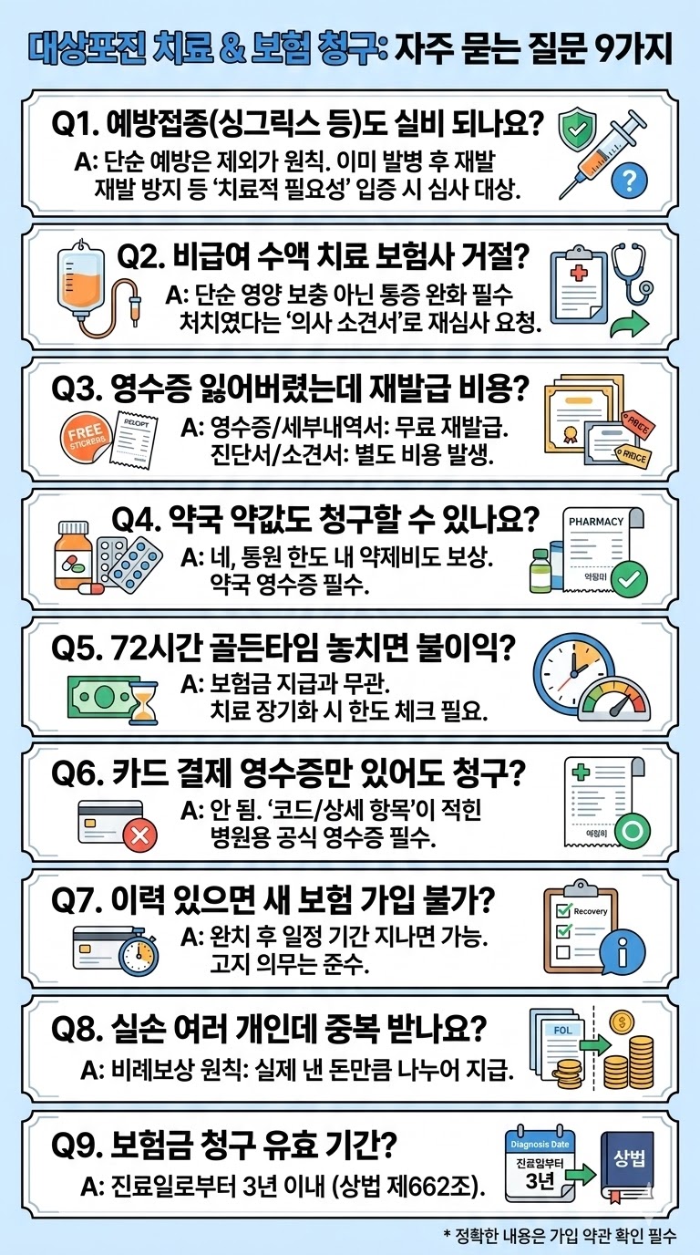 대상포진 치료 및 실손보험 청구 자주 묻는 질문 9가지 예방접종 수액 치료 약값 청구 보험금 유효기간 안내