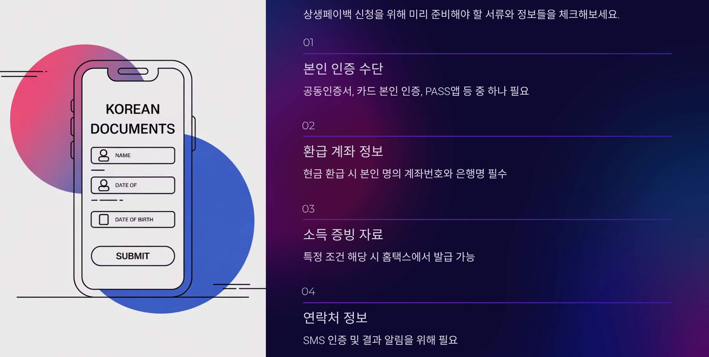 상생페이백 신청시 준비서류
