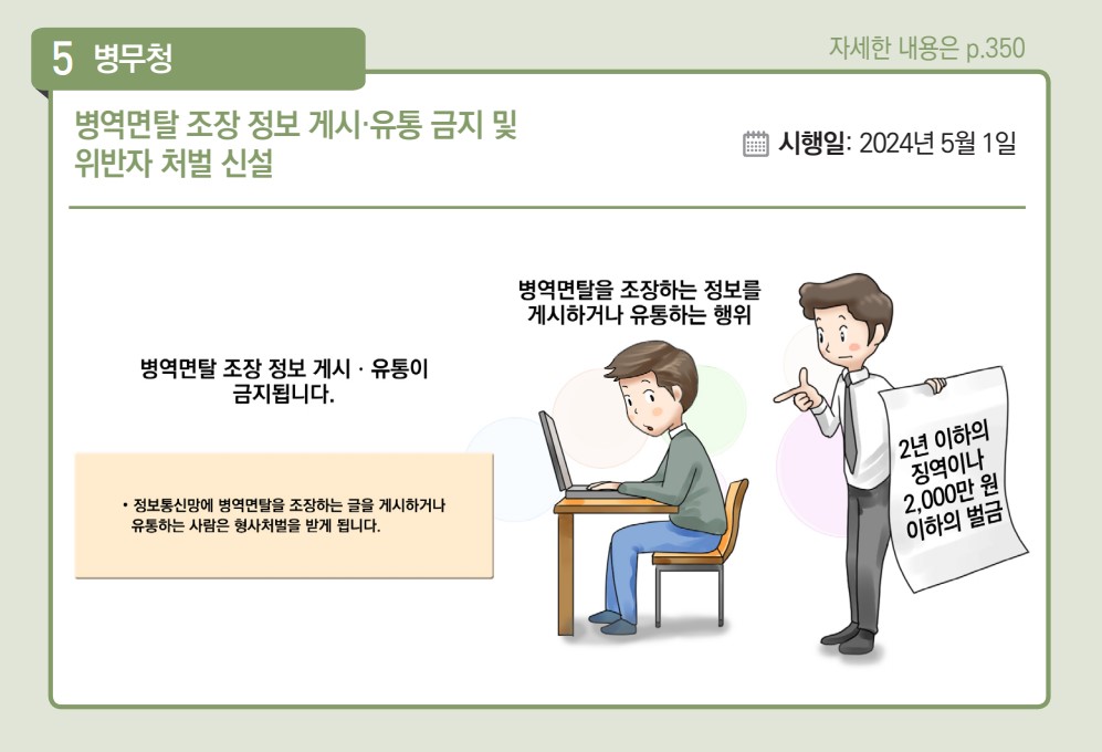 병역면탈 조장 정보 게시 유통 금지 및 위반자 처벌 신설