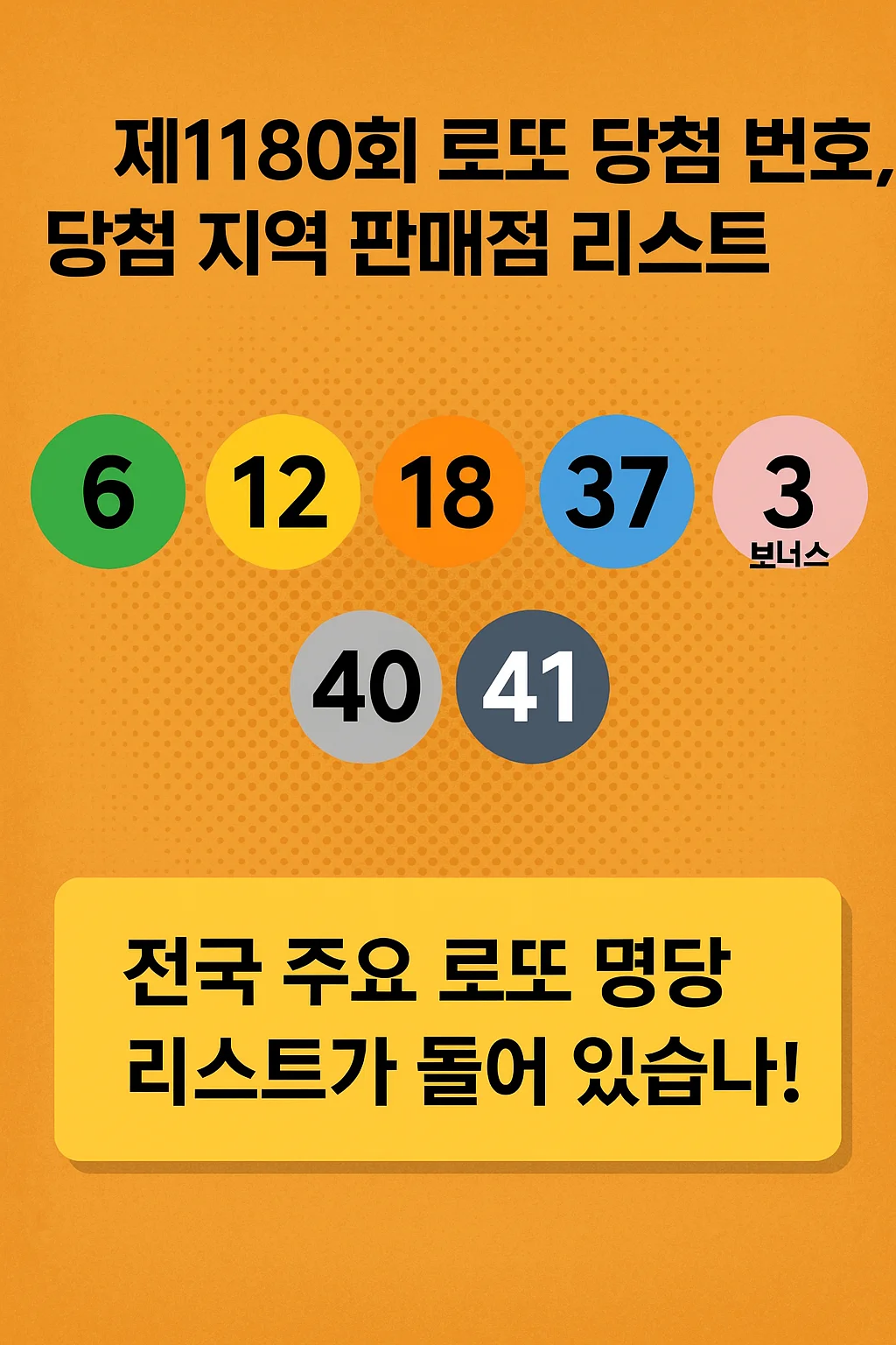 제1180회 로또 1등 당첨번호, 전국 로또명당 총정리