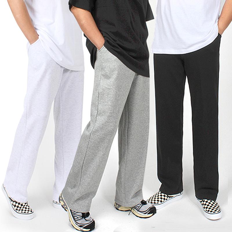 남녀공용 세미 와이드 트레이닝 팬츠 커플 통큰 츄리닝 바지 운동복 회색 빅사이즈 기모