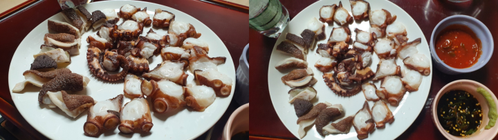문어 숙회 접시에 담아논 사진