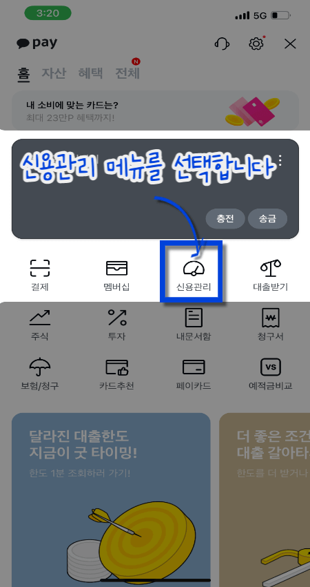 카카오페이 신용관리 선택하기