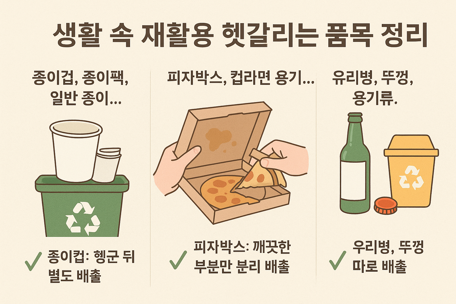 재활용 쓰레기 분리배출 방법 : 종이컵, 피자박스, 유리병 등