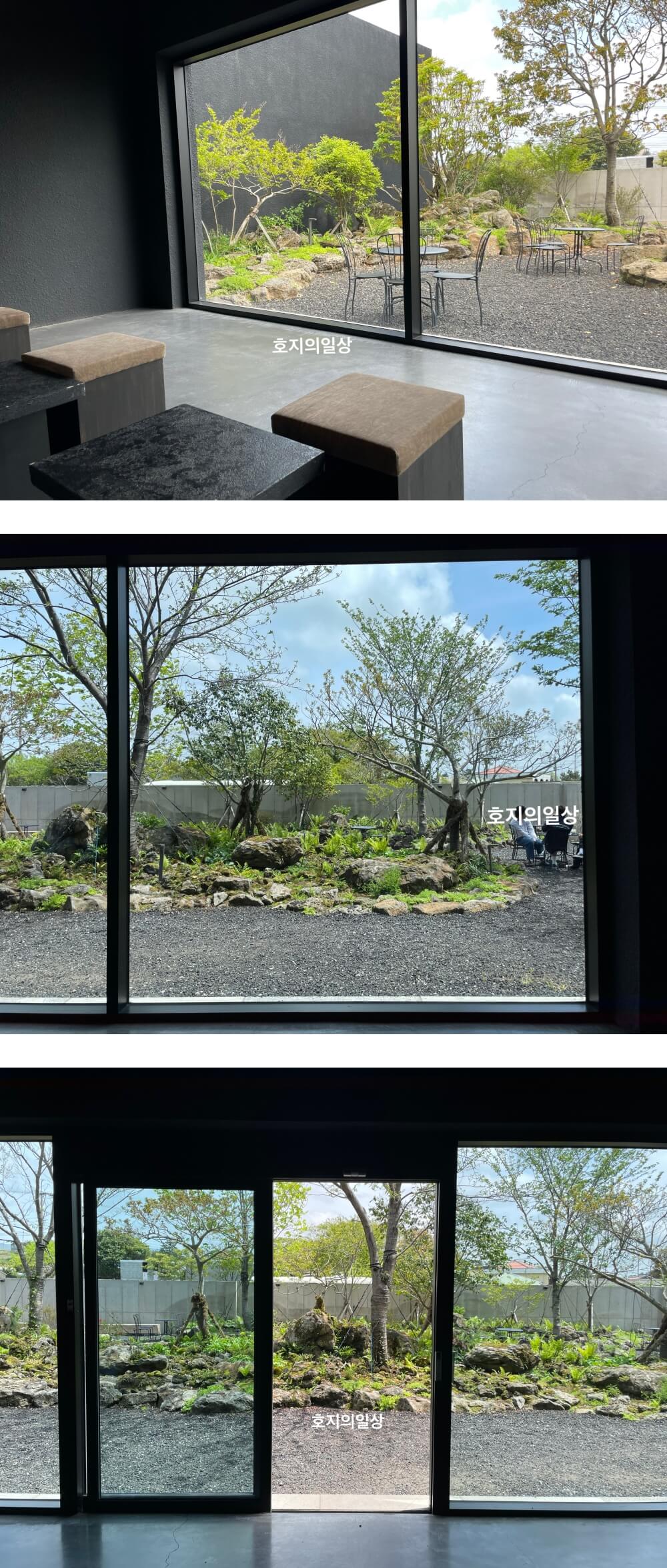 무로이 카페 제주 - 좌석에서 본 정원뷰 모습