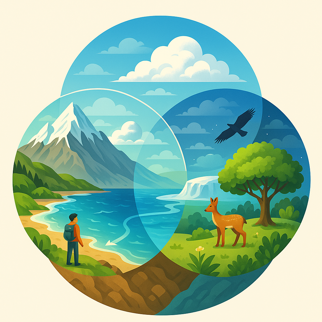 지구 시스템의 4가지 구성요소 – 지권, 수권, 기권, 생물권