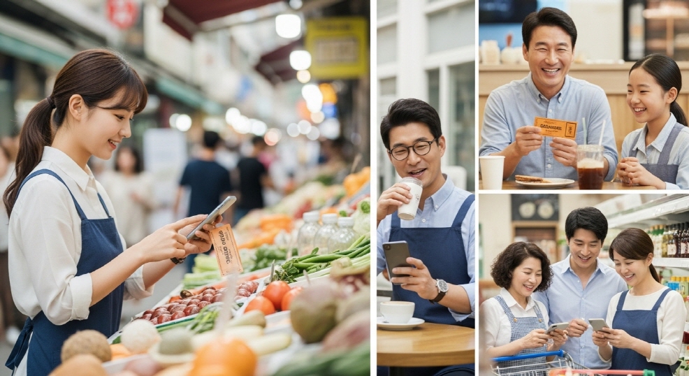 단양여행, 앱으로 할인 쿠폰 적용 중인 장면