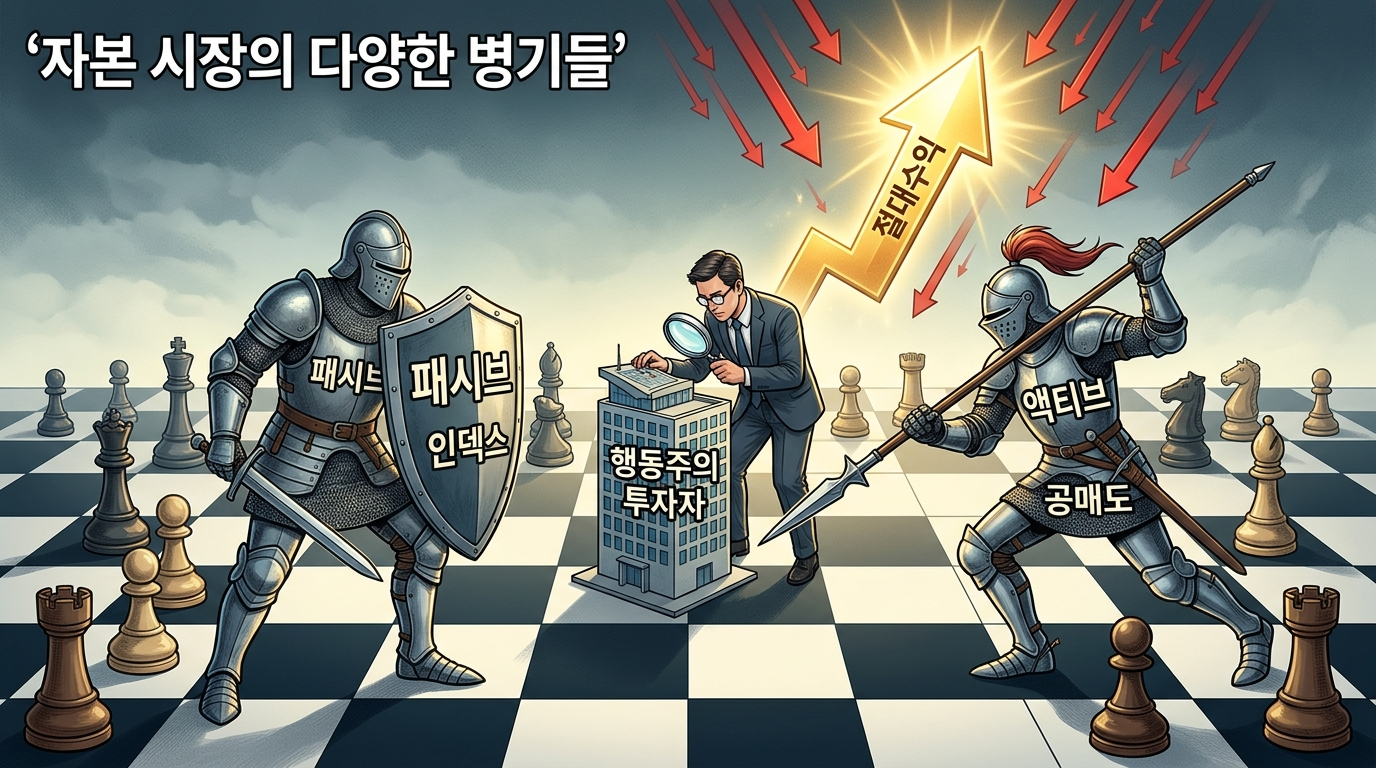 최봉혁 칼럼니스트&middot;시사평론가 ㅣ 더이에스지(the esg) 뉴스 편집인

㊵ [사모 펀드] 소수 정예의 은밀하고 강력한 자본
주제어: 사적 모집 펀드(Private Equity Fund)의 특성

사모 펀드는 49인 이하의 소수 투자자로부터 자금을 모아 운용하는 폐쇄적인 펀드다. 공모 펀드와 달리 운용의 제약이 적어 공격적인 수익률을 추구하며, 주로 기업의 경영권을 인수해 가치를 높인 뒤 되파는 방식으로 막대한 이익을 남긴다. 개미투자자들에게는 다소 생소하거나 부정적인 뉴스로 접하는 경우가 많으나, 자본 시장의 효율성을 높이는 중요한 축이다. 사모 펀드가 특정 기업에 진입했다는 것은 대대적인 구조조정이나 기업 가치 제고 작업이 시작될 것임을 암시하므로 주가 변동의 강력한 변수가 된다. 

㊶ [공모 펀드] 누구나 참여할 수 있는 자본 시장의 광장
주제어: 공개 모집 펀드(Public Offering Fund)의 대중성

공모 펀드는 불특정 다수의 대중으로부터 자금을 모아 전문가가 대신 운용해 주는 상품이다. 누구나 소액으로 가입할 수 있어 접근성이 높으며, 법적 규제가 엄격하여 투자자 보호 장치가 잘 갖춰져 있다. 과거에는 재테크의 대명사였으나 최근에는 ETF에 밀려 그 인기가 다소 시들해진 경향이 있다. 하지만 전문가의 철저한 관리를 받으며 분산 투자의 효과를 누릴 수 있다는 점은 여전히 큰 장점이다. 개미투자자는 공모 펀드를 통해 직접 투자의 피로감을 줄이면서도 시장의 성장에 동참할 수 있다. 

㊷ [행동주의 펀드] 주주의 권리를 외치는 시장의 감시자
주제어: 주주 행동주의(Shareholder Activism)와 기업 가치

행동주의 펀드는 단순히 주식을 사서 오르기를 기다리는 것에 그치지 않고, 지배 구조 개선이나 배당 확대 등을 기업에 강력히 요구하는 펀드다. 이들은 이사회에 진입하거나 주주 제안을 통해 경영진을 압박하여 잠자고 있는 기업 가치를 끌어올린다. 과거에는 기업 사냥꾼으로 치부되기도 했으나, 최근에는 주주 가치를 제고하는 긍정적인 파수꾼으로 평가받는다. 개미투자자는 행동주의 펀드가 지목한 기업의 변화 가능성을 주시함으로써, 코리아 디스카운트가 해소되는 지점에서 새로운 투자 기회를 포착할 수 있다. 

㊸ [헤지 펀드] 하락장에서도 수익을 노리는 절대 수익의 추구
주제어: 헤지 펀드(Hedge Fund)와 리스크 회피 전략

헤지 펀드는 시장의 상승과 하락에 관계없이 일정한 수익을 내는 '절대 수익'을 목표로 한다. '헤지(Hedge)'라는 단어의 의미처럼 다양한 금융 기법을 동원해 리스크를 분산하거나 회피한다. 주가가 오를 종목은 사고(Long), 빠질 종목은 미리 파는(Short) 전략이 대표적이다. 개미투자자에게 헤지 펀드의 움직임은 시장의 과열이나 공포를 미리 읽어내는 리트머스 시험지와 같다. 이들이 공매도 포지션을 취하는 종목은 단기적으로 주가 하락 압력을 강하게 받을 수 있으므로 리스크 관리에 각별히 유의해야 한다. 

㊹ [공매도] 없는 것을 팔아 하락에 베팅하는 기술
주제어: 빌려서 팔기(Short Selling)의 메커니즘

공매도는 주식을 보유하지 않은 상태에서 주식을 빌려 먼저 팔고, 나중에 주가가 떨어지면 싼값에 사서 되갚는 투자 기법이다. 주가가 하락해야 수익이 나는 구조이기에 하락장에서 강력한 무기가 되지만, 예상과 달리 주가가 오르면 손실이 무한대로 커질 수 있는 위험한 방식이다. 개미투자자들은 공매도를 시장을 교란하는 주범으로 보기도 하지만, 거품을 제거하고 적정 주가를 찾아가게 하는 기능도 존재한다. 공매도 잔고가 많은 종목은 잠재적인 매수세(숏 커버)가 유입될 가능성도 있으므로 양면성을 모두 이해해야 한다. 

㊺ [숏 커버] 공매도의 끝자락에서 발생하는 급등의 신호
주제어: 공매도 포지션 청산(Short Covering)

숏 커버는 공매도했던 주식을 다시 사들여 빌린 주식을 갚는 과정이다. 주가가 예상보다 오르기 시작하면 공매도 세력은 손실을 줄이기 위해 서둘러 주식을 사게 되는데, 이 과정에서 주가가 폭발적으로 급등하는 현상이 나타난다. 이를 '숏 스퀴즈'라 부르기도 한다. 개미투자자에게 숏 커버는 강력한 단기 상승의 기회가 될 수 있다. 공매도가 집중되었던 종목에서 의미 있는 거래량 동반과 함께 반등이 시작된다면, 이는 숏 커버 물량이 유입되는 신호일 수 있으므로 이를 예리하게 포착하는 전략이 필요하다. 

㊻ [패시브 투자] 시장의 흐름에 몸을 맡기는 지혜
주제어: 수동적 투자(Passive Investing)와 지수 추종

패시브 투자는 특정 기업을 고르기보다 코스피200이나 S&amp;P500 같은 시장 지수(Index)를 그대로 따라가는 투자 방식이다. 시장 평균만큼의 수익을 목표로 하며, 잦은 매매를 하지 않아 수수료가 매우 저렴하다는 장점이 있다. 펀드 매니저가 시장 지수를 이기기 어렵다는 통계적 사실에 기반하여 존 보글에 의해 대중화되었다. 개미투자자에게 패시브 투자는 '금융 문맹'을 탈출하는 가장 안전하고 효율적인 방법이다. 시장의 변동성에 휘둘리지 않고 자본주의의 장기적인 우상향에 베팅하는 가장 합리적인 리스크 관리 전략이라 할 수 있다. 

㊼ [액티브 투자] 초과 수익을 향한 공격적인 도전
주제어: 능동적 투자(Active Investing)와 종목 선정

액티브 투자는 시장 지수보다 더 높은 수익을 내기 위해 펀드 매니저가 직접 우량 종목을 선별하여 투자하는 방식이다. 저평가된 주식을 찾아내거나 성장성이 높은 산업에 집중 투자하여 시장 평균을 뛰어넘으려 노력한다. 패시브 투자에 비해 보수가 높지만, 뛰어난 매니저를 만난다면 단기간에 높은 성과를 기대할 수 있다. 개미투자자 본인이 직접 종목을 분석해 투자하는 행위 또한 액티브 투자의 일종이다. 성공적인 액티브 투자를 위해서는 철저한 기업 분석과 시장의 노이즈를 걸러내는 냉철한 판단력이 필수적으로 요구된다. 

㊽ [인덱스 펀드] 시장이라는 거울을 투영하는 상품
주제어: 지수 연동형 펀드(Index Fund)

인덱스 펀드는 패시브 투자 철학을 상품화한 것으로, 지수의 등락과 펀드 수익률이 일치하도록 설계된 상품이다. 종목 선정에 고민할 필요가 없고 운용 비용이 낮아 장기 투자에 매우 유리하다. "건초더미에서 바늘을 찾으려 하지 말고 건초더미(지수)를 통째로 사라"는 격언이 인덱스 펀드의 본질을 가장 잘 설명한다. 개미투자자들은 인덱스 펀드를 자산 배분의 기본 축으로 삼아야 한다. 개별 종목의 부도 리스크로부터 자유롭고 시장 전체의 성장을 내 것으로 만들 수 있는 가장 강력한 무기이기 때문이다. 

㊾ [절대 수익] 시장이 빠져도 내 돈은 지킨다
주제어: 절대 수익(Absolute Return) 전략

절대 수익 전략은 코스피 지수가 20% 빠지더라도 내 계좌만큼은 플러스 수익을 내겠다는 의지를 담은 투자 방식이다. 시장의 방향성에 베팅하는 것이 아니라 주식 간의 상대적 가치 차이나 파생상품 활용 등 고도의 금융 기법을 사용한다. 주로 헤지 펀드들이 사용하는 전략이지만, 최근에는 일반 투자자들을 위한 절대 수익 추구 펀드들도 출시되고 있다. 개미투자자에게 절대 수익은 자산의 방어벽 역할을 한다. 하락장에서도 자산이 깎이지 않도록 방어하는 능력을 갖추는 것이야말로 진정한 의미의 리스크 관리이며 장기 투자의 원동력이다. 

#사모펀드 #공모펀드 #행동주의펀드 #헤지펀드 #공매도 #숏커버 #패시브투자 #액티브투자 #인덱스펀드 #절대수익 #개미투자자 #금융문맹탈출 #최봉혁칼럼 #더이에스지뉴스 #리스크관리 #투자전략