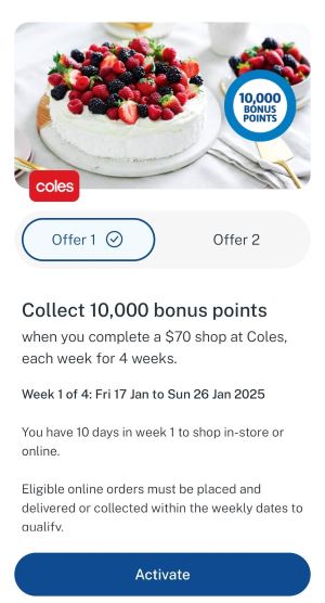 Flybuys 프로모션- 4주 동안 매주 $70을 사용하면 $10,000 포인트 적립