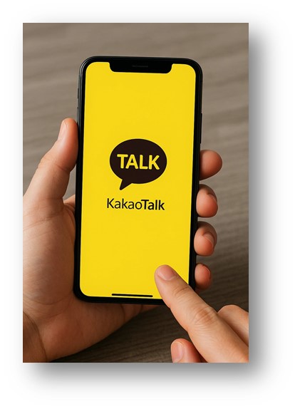 대한민국 필수 채팅 앱인 카카오톡을 스마트 폰에서 실행시켜서 사용하는 손의 모습