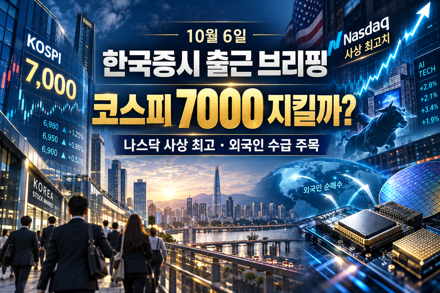 10월 6일 한국증시 출근 브리핑 코스피 7000과 나스닥 사상 최고 외국인 수급 삼성전자 실적 전망