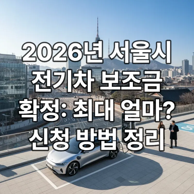 2026년 서울시 전기차 보조금 신청 시작과 함께 남산타워를 배경으로 충전 중인 전기차의 모습