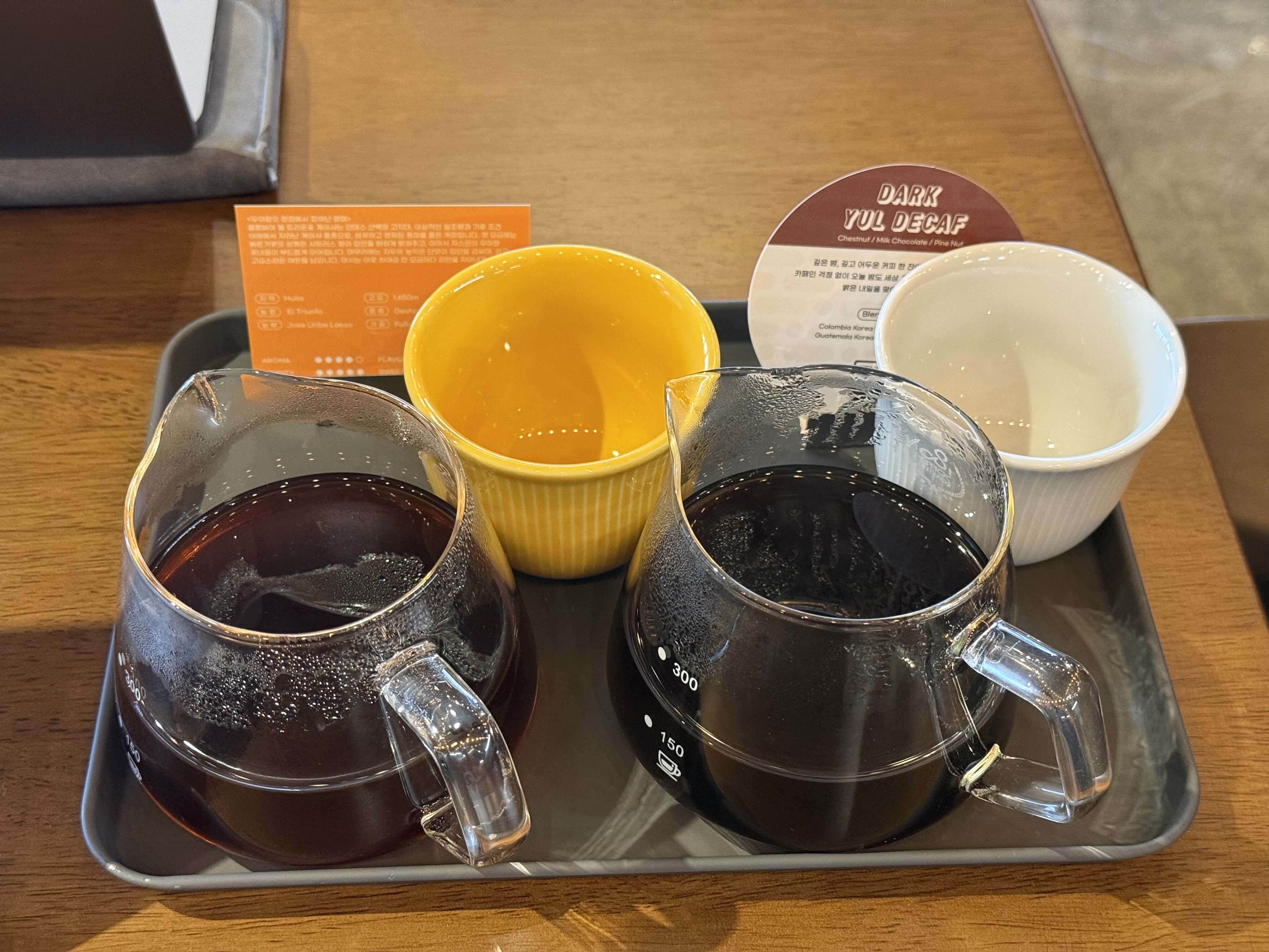 180 커피 로스터스 콜롬비아 엘 트리운포 게이샤와 일행이 주문한 디카페인