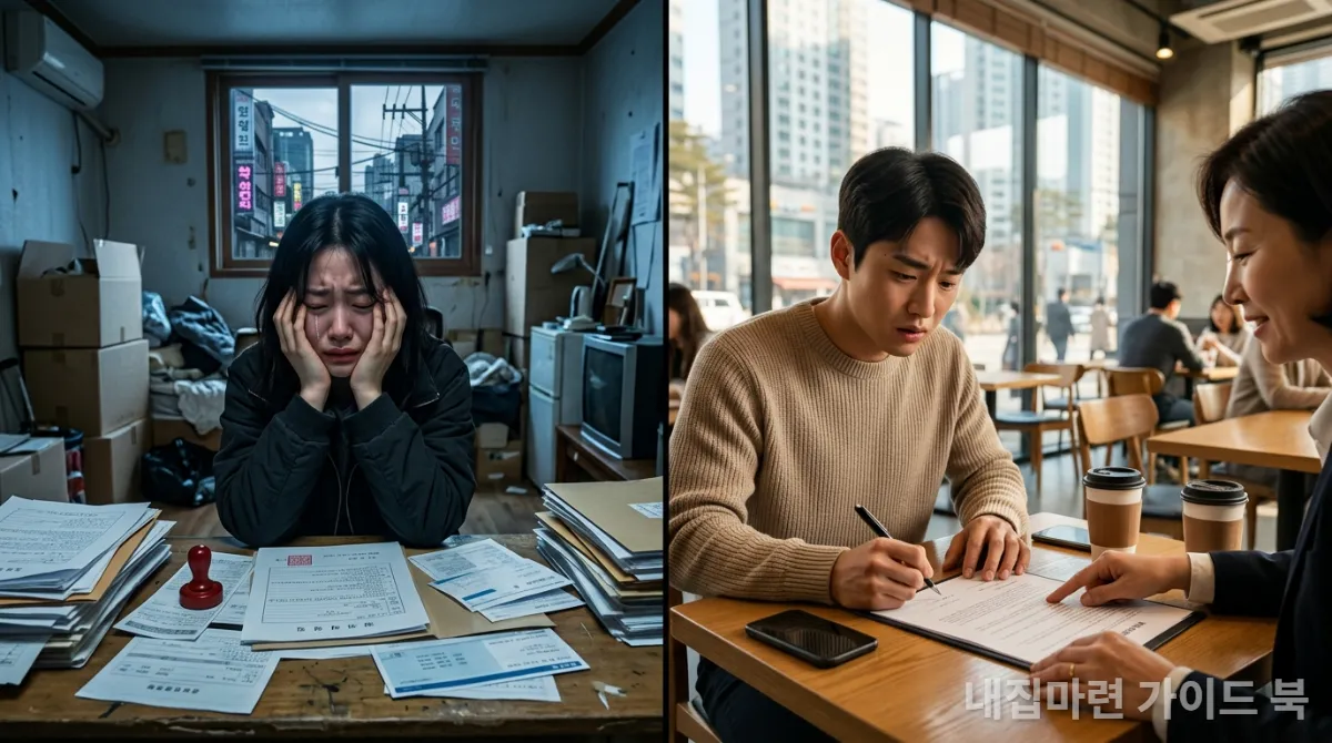 전세와 월세 시장의 불안정한 변화를 보여주는 분할 화면