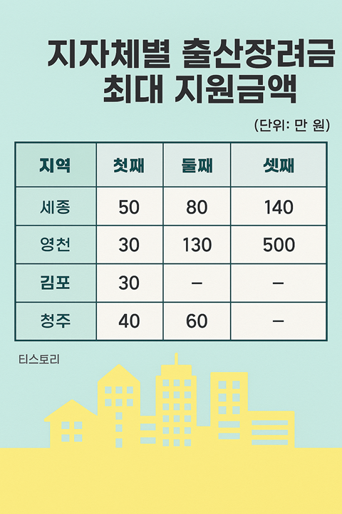 지자체별 출산 장려금 지원 금액 및 비교