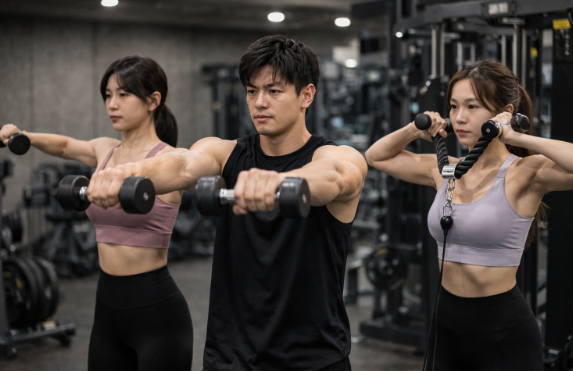 어깨 운동하는 헬스인